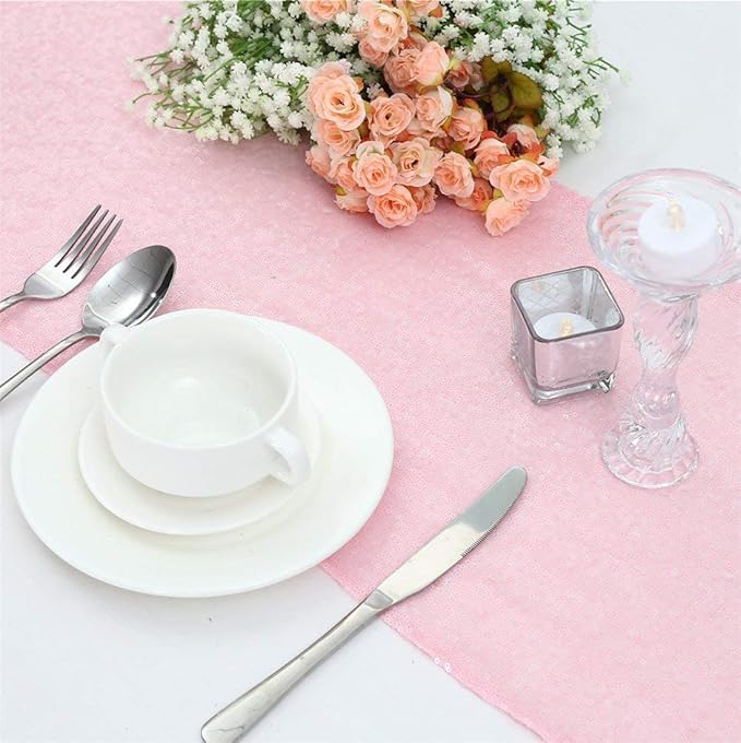 Pink Table Runners 10 Packs 12x108 Inches Glitter Table Runner Wedding Sequin - Image 6