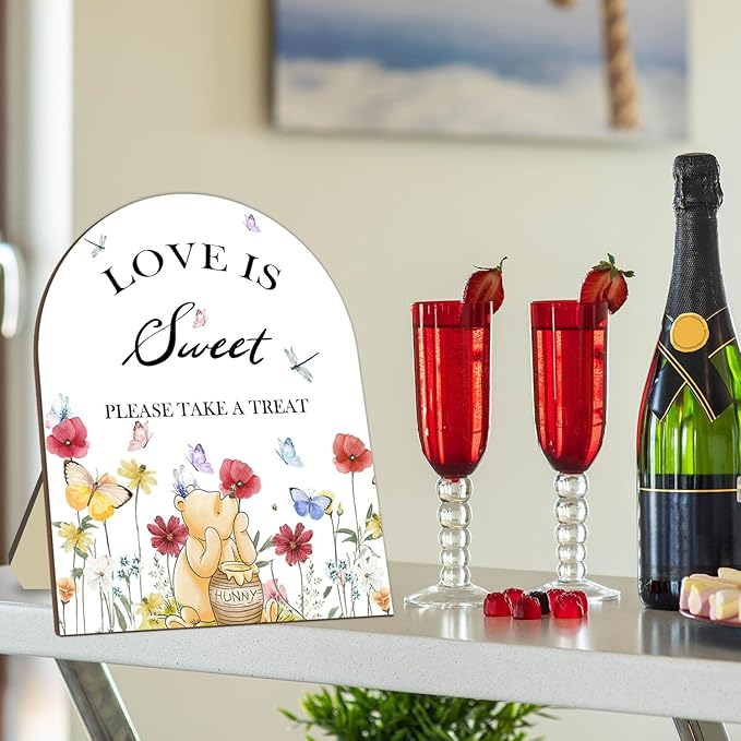 Winnie Decor Love is Sweet Sign, Floral Butterfly Decor Bridal Shower Welcome - Image 4