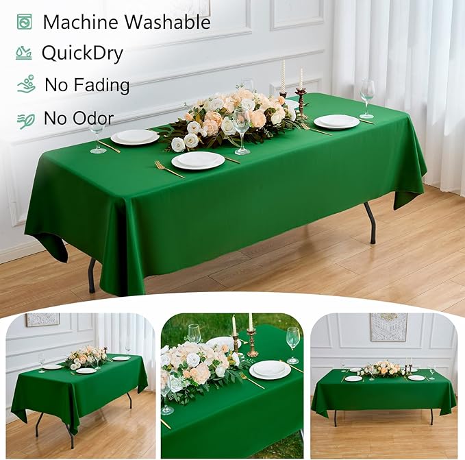 Hunter Green 6 Pack Polyester Table Cloth 60 x 102 Inch, Rectangle Tablecloths - Image 4