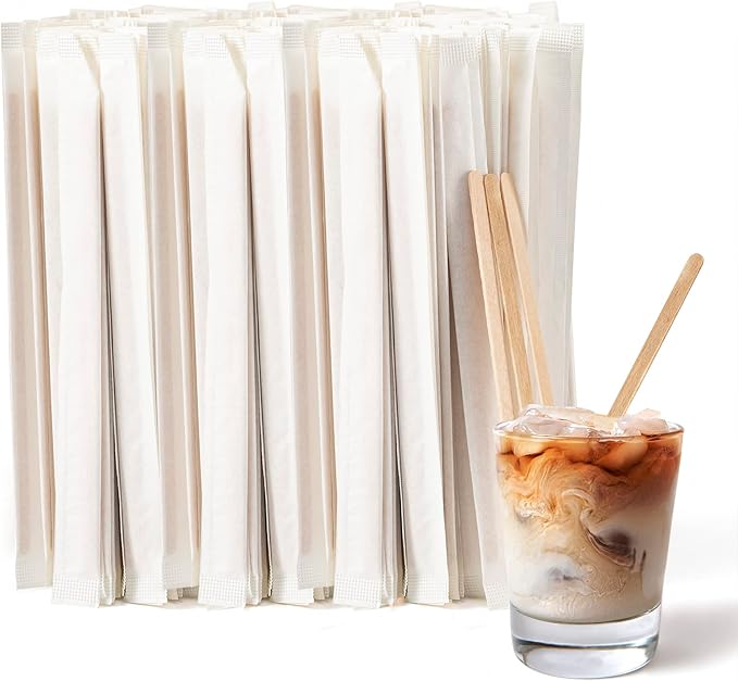 1000 Pcs Coffee Stirrers 5.5 Inch Wood Coffee Stir Sticks Individually Wrapped by Unknown
