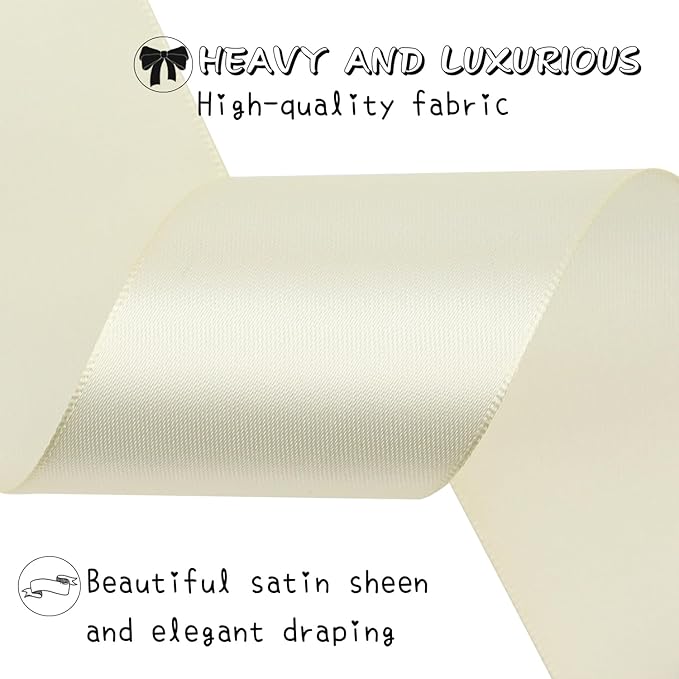 Rice White Solid Satin Ribbon 2 Inch 25 Yards Solid Polyester Fabric Ribbon - Image 5
