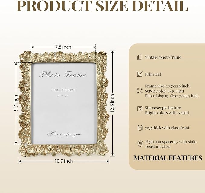 Cuspin 8x10 Picture Frame Vintage Gold Frames, Elegant Photo Frame - Image 7