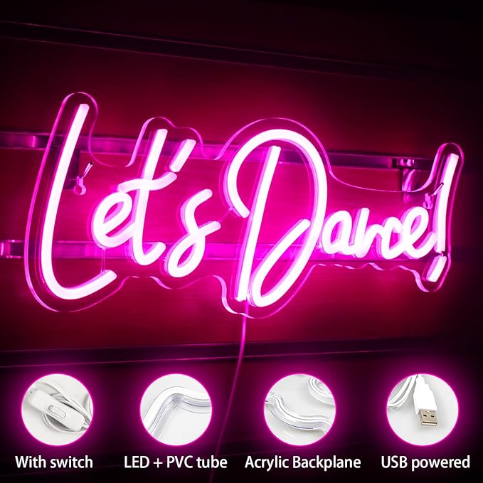 Wanxing Let's Danced Neon Signs Let's Dance Neon Light Up Sign Pink Led Word - Image 4