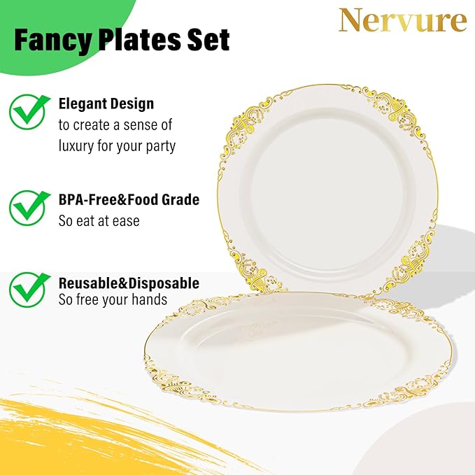 Nervure 350PCS Ivory Plastic Plates - Image 8