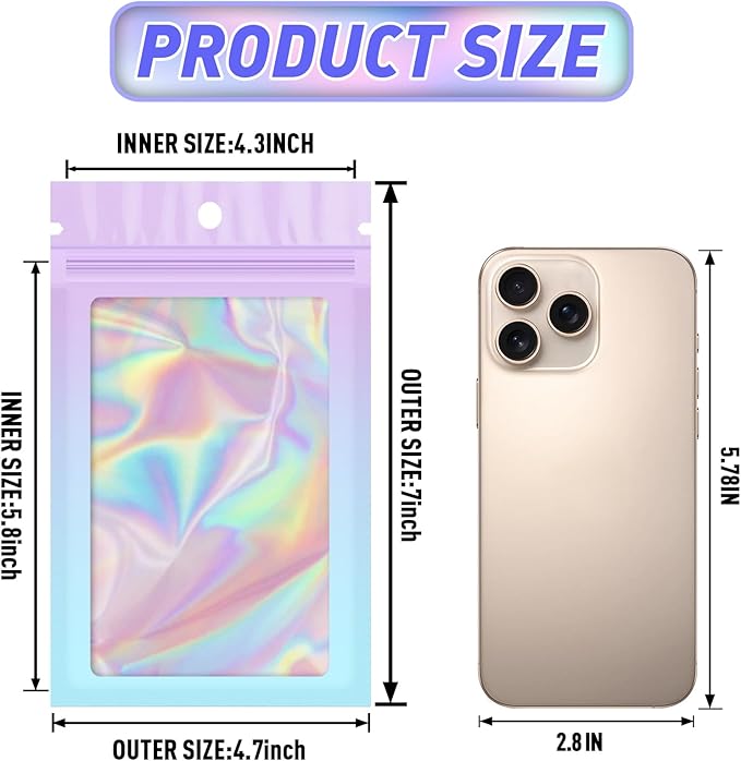 Funfery 100 Pack Holographic Bags, Resealable Bags - Image 2