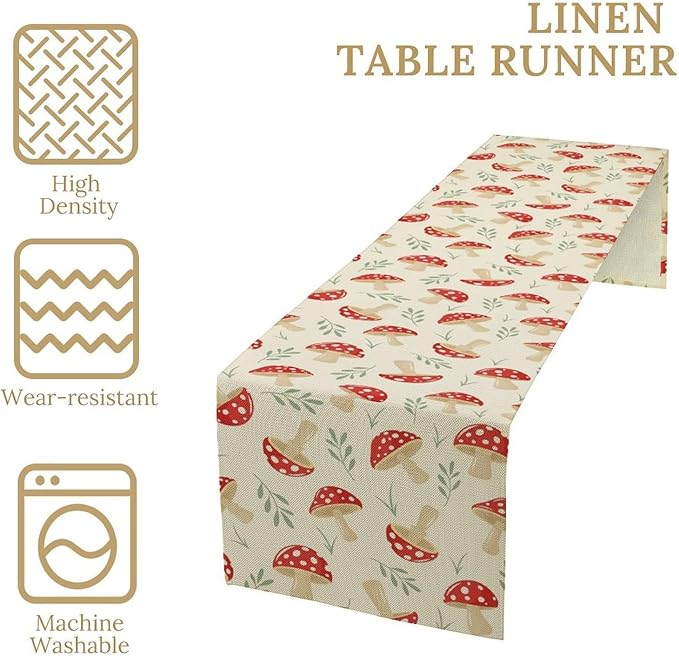 Mushroom Table Runner, Vintage Plant Print Table Runner - Image 4