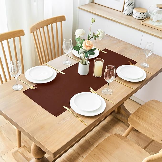 2 Pack Chocolate Small Short Table Runner 12 x 36 Inch Solid Color Runners - Image 2
