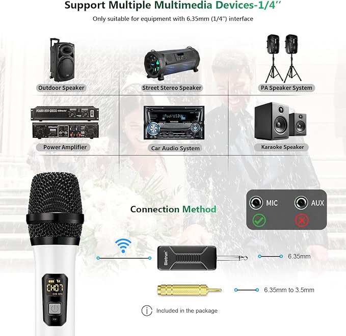 Wireless Microphone, Bietrun UHF Metal Dual Handheld Cordless Dynamic Mic System - Image 6