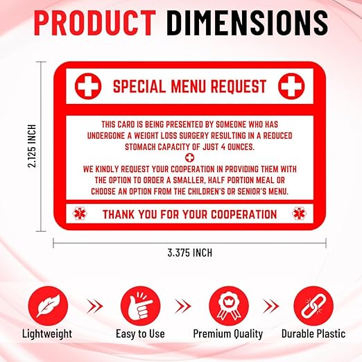 Bariatric Card for Restaurants, Special Menu Request Card, Portion Control - Image 3