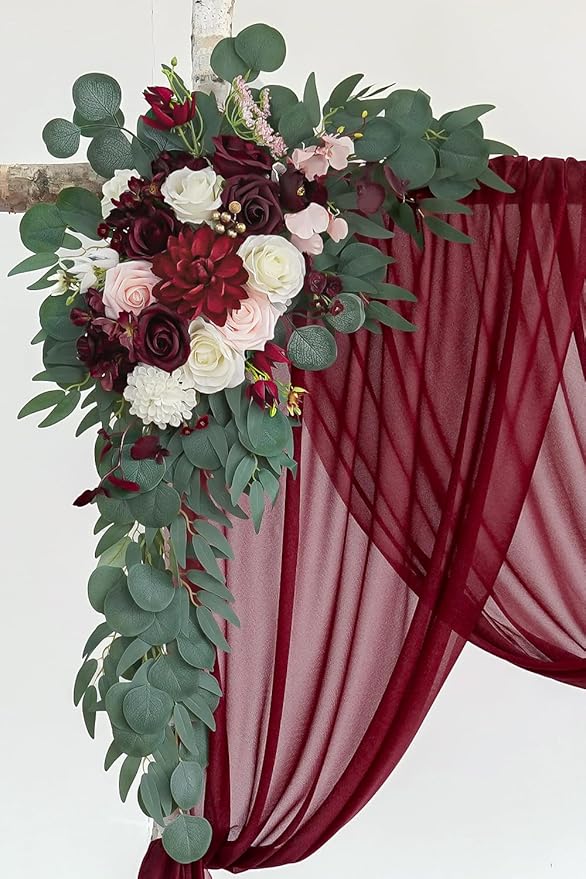 Burgundy Artificial Wedding Arch Flowers Kit - Image 4