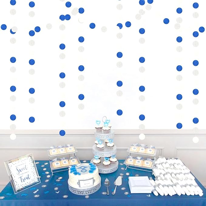 Navy-Blue White-Silver Birthday Party-Decorations Streamers - 52FT Graduation - Image 4