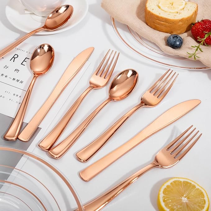 bUCLA 600PCS Rose Gold Plastic Silverware Set - Image 7