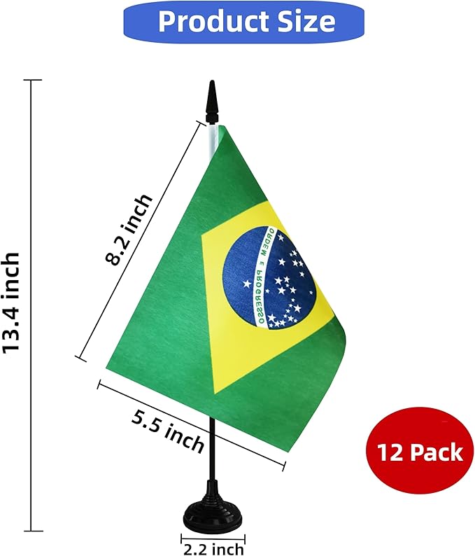 Brazil Desk Flag, 12 Pack Brazilian Table Office Flag - Image 2