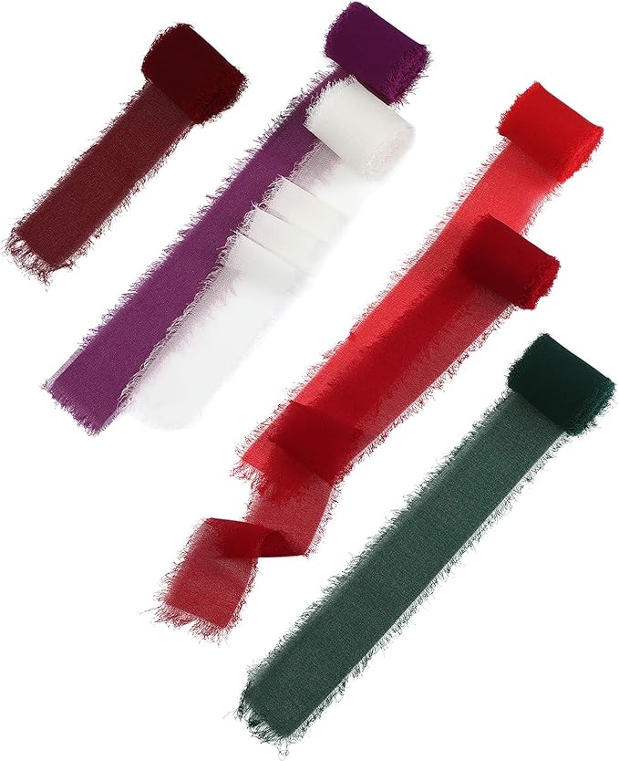 6 Rolls Handmade Fringe Chiffon Silk Ribbon 1.5" x 3 Yd Colorful Ribbon - Image 7