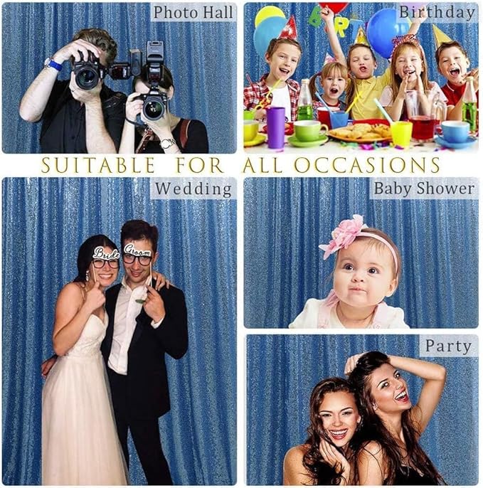 Baby Blue Curtains Backrop for Wedding Parties: 10ftx10ft Sequin Photo Backdrop - Image 4