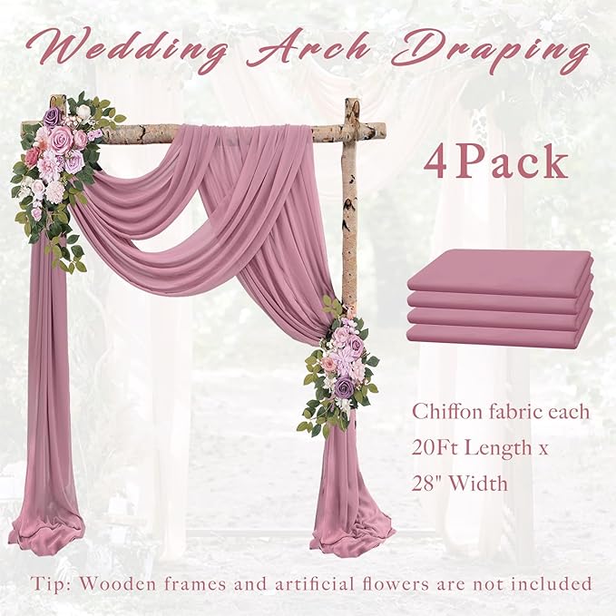 Dusty Rose Wedding Arch Draping Fabric 4 Panels 20Ft Length x 28" Width Arch - Image 6