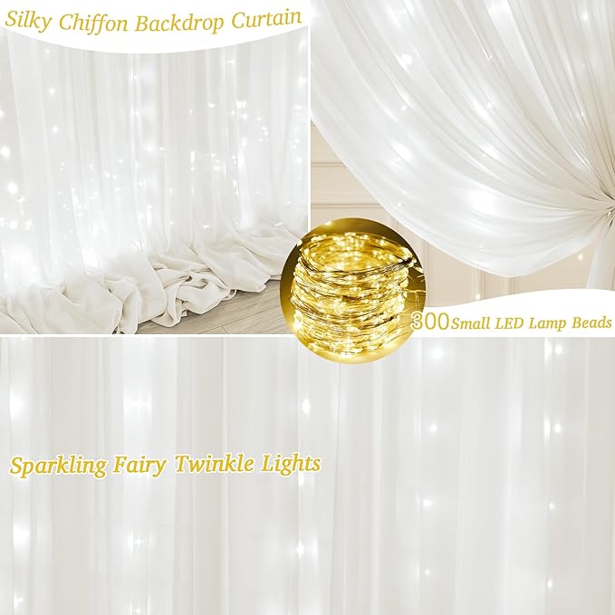 10x10ft Cream White Chiffon Backdrop Curtain - Image 8