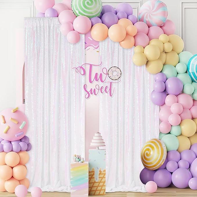 White Iridescent Sequin Backdrop 2 Panels 2FTx8FT Unicorn Backdrop Curtains - Image 4