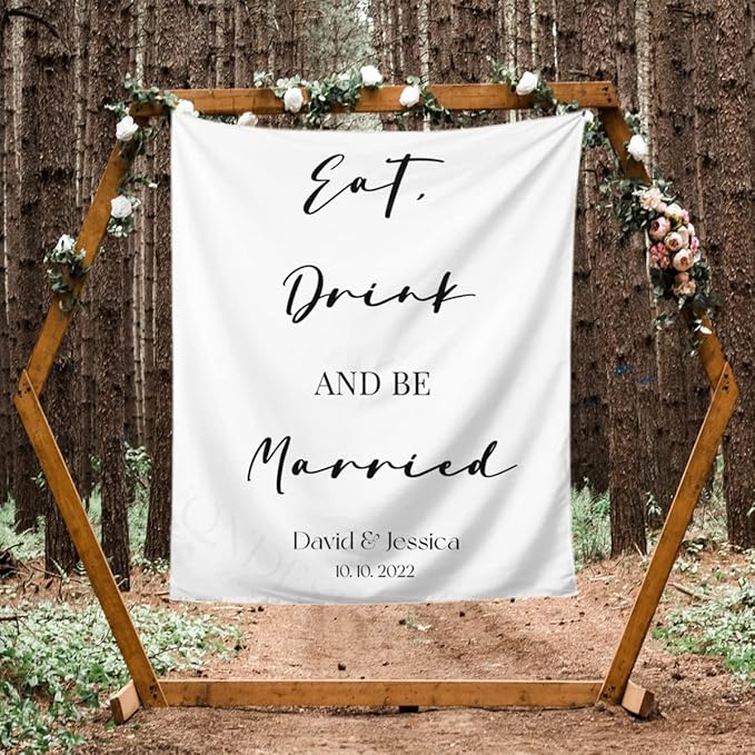 Eat, Drink and Be Married Backdrop, Custom Tapestry by DEVONDESIGN