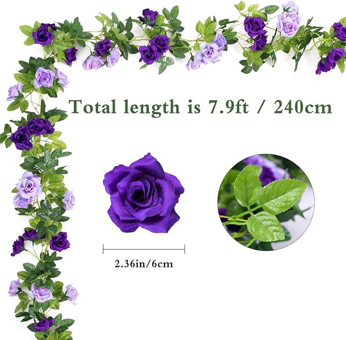 Kisflower 3Pack Artificial Rose Flower Garland, 23.7FT Fake Vines Silk Flowers - Image 2
