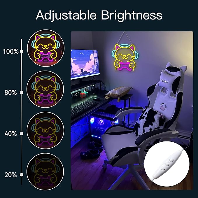 Ineonlife Game Cat Neon Sign for Wall Decor Light Up Cute Animal Led Signs for - Image 5