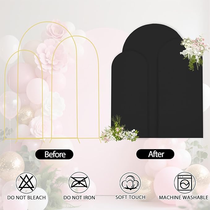WEERRW Wedding Arch Cover Black Spandex Fitted Set of 3 Balloon Arch Stand - Image 4