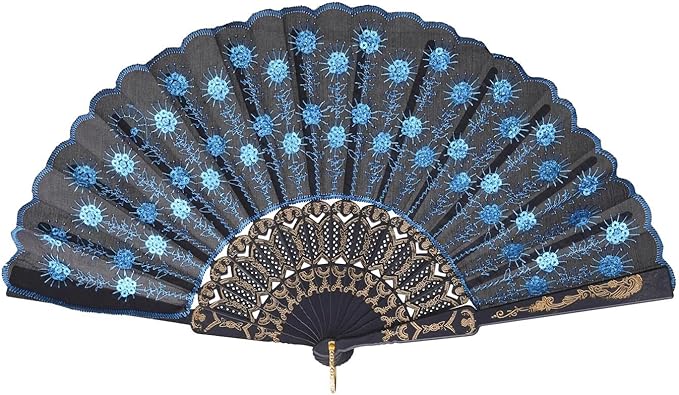 QIRMIZI 10 Pack Fabric Folding Handheld Fans, and Dancing, Light Blue - Image 7