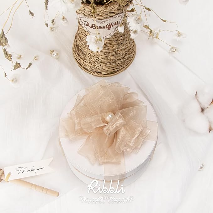 Ribbli Champagne Organza Ribbon, 1 Inches x Continuous 50 Yard, Champagne Sheer - Image 6