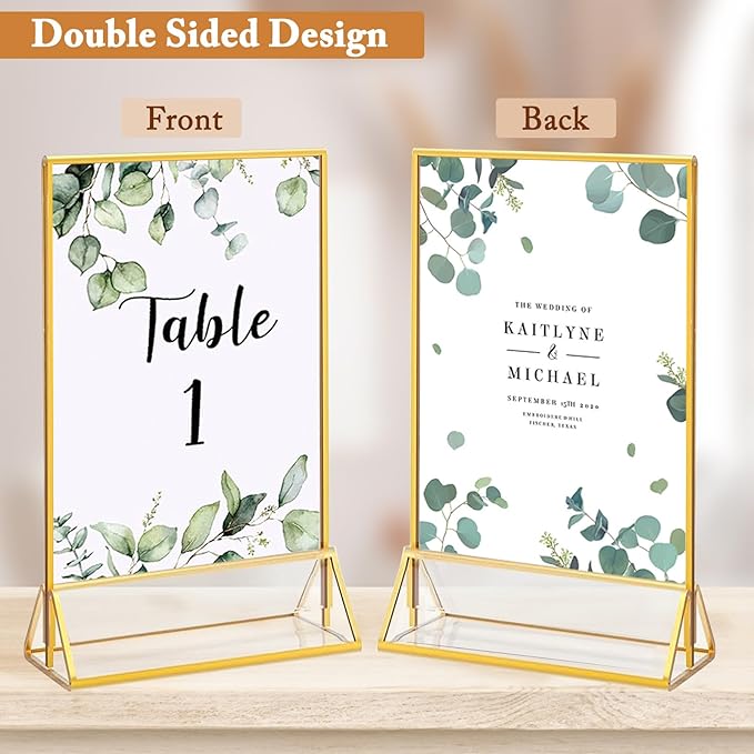 Floroom 12 Pack 5x7 Inch Clear Acrylic Sign Holders, Double-Sided Gold Display - Image 4
