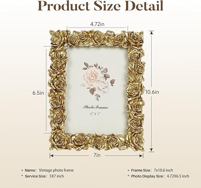 Cuspin Vintage Gold 5x7 Picture Frame, Antique Picture Frames Photo Gallery - Image 6