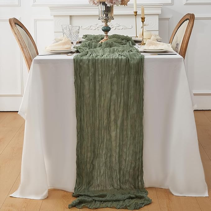 Sage Green 2 Pack Cheesecloth Table Runner 120 Inch 10 FT Boho Rustic Gauze - Image 7