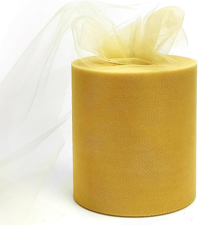 6" x 200 Yards Aztec Gold Tulle Fabric Rolls by GCVOPTON