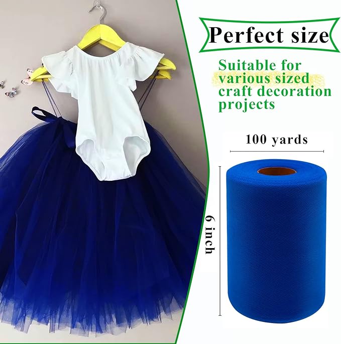 Royal Blue Tulle Fabric Rolls 6 Inch by 100 Yards Fabric Spool Tulle Ribbon - Image 2