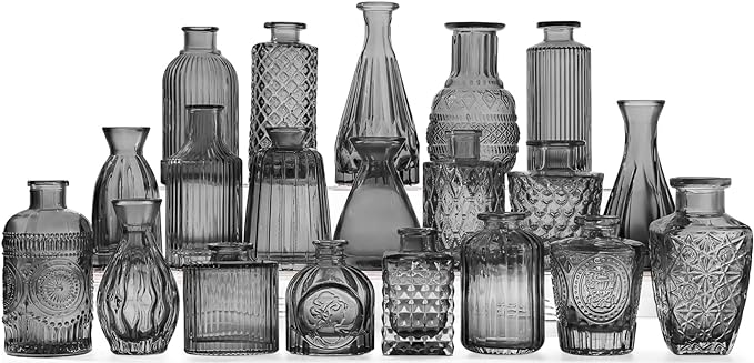 20 Pcs Black Glass Bud Vases- Set Gray Small Vases by QLOFEI