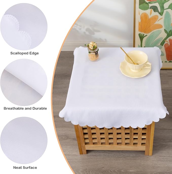 Small Round White Tablecloth 24 Inch Polyester Fabric Washable Table Cover - Image 4