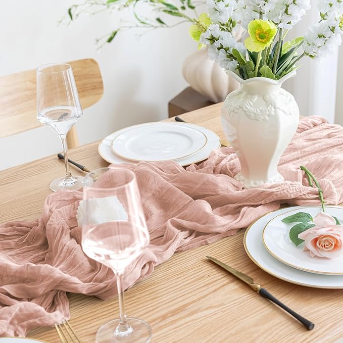 Asee'm 6PCS Table Runner Cheesecloth 10FT Dusty Pink Boho Gauze Fabric Rustic - Image 5