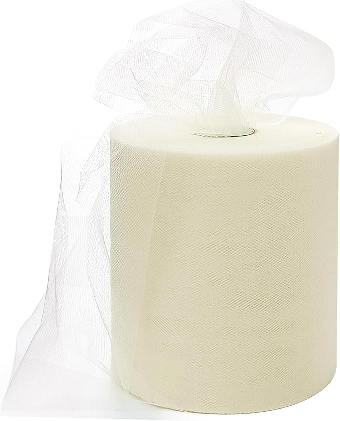 6" x 200 Yards Lvory Tulle Fabric Rolls, Lvory Spool Tulle Ribbon by GCVOPTON