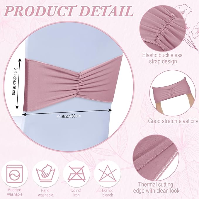 Moukeren 100 Pcs Spandex Chair Sashes Bows Bands Slider Sashes - Image 3