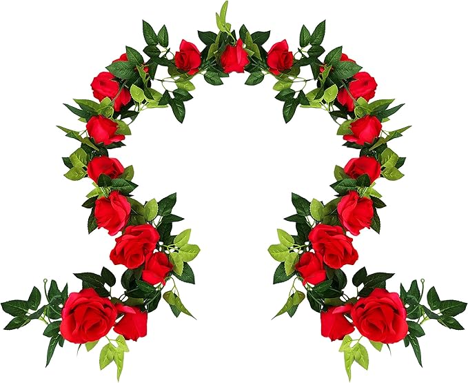 UKELER 2 Pack 14FT Artificial Rose Vines Red Flower Garland Artificial Rose by Ukeler