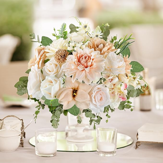 AmyHomie Nude Color Artificial Flowers Combo Silk Mix Peony Rose Fake Flowers - Image 4