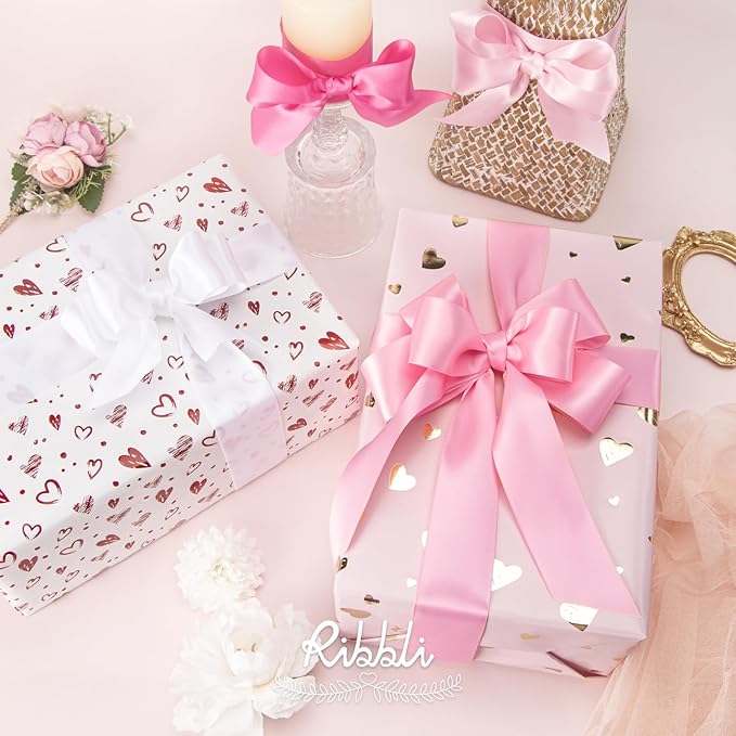 Ribbli Pink Satin Ribbon 1-1/2 Inch x 4 Rolls Total 40 Yards- White Pink Ribbon - Image 4
