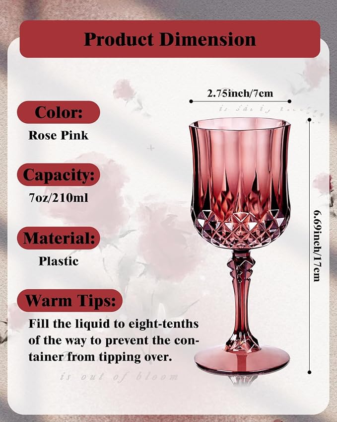 Ciaell 24PCS Burgundy Plastic Wine Glasses - 7 Oz Plastic Goblets - Image 5