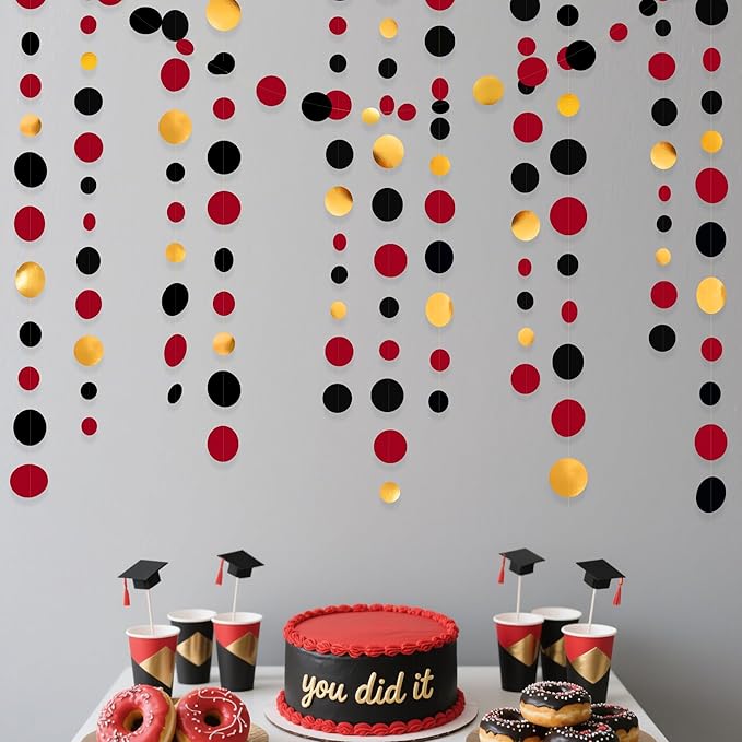 Gold Black Red Party Decorations Circle Dots Streamer Hanging Paper Polka Dots - Image 4