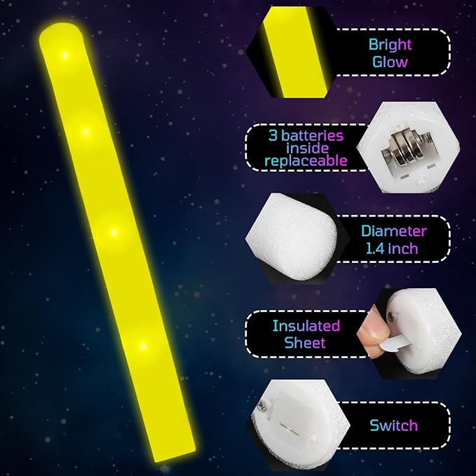 Foam Glow Sticks Bulk, Glow Party Supplies - Image 2