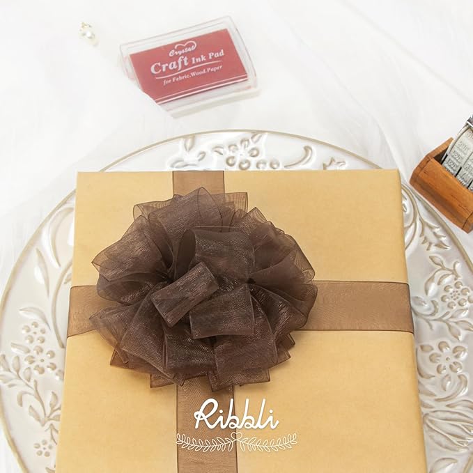Ribbli Brown Organza Ribbon, 1/2 Inches x Continuous 50 Yard, Cookie Wrapping - Image 4