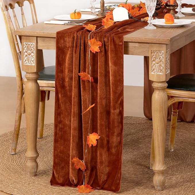 MLMC Terracotta Fall Thanksgiving Table Runner 10ft Luxury Rust Burnt Orange - Image 2