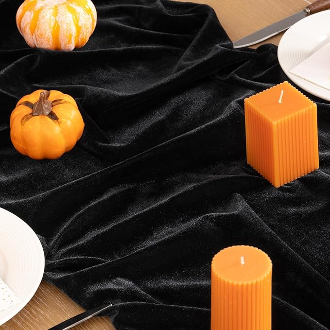 Black Velvet Table Runner 3 Pack Fall Halloween Black Table Runners 20 x 120 - Image 3