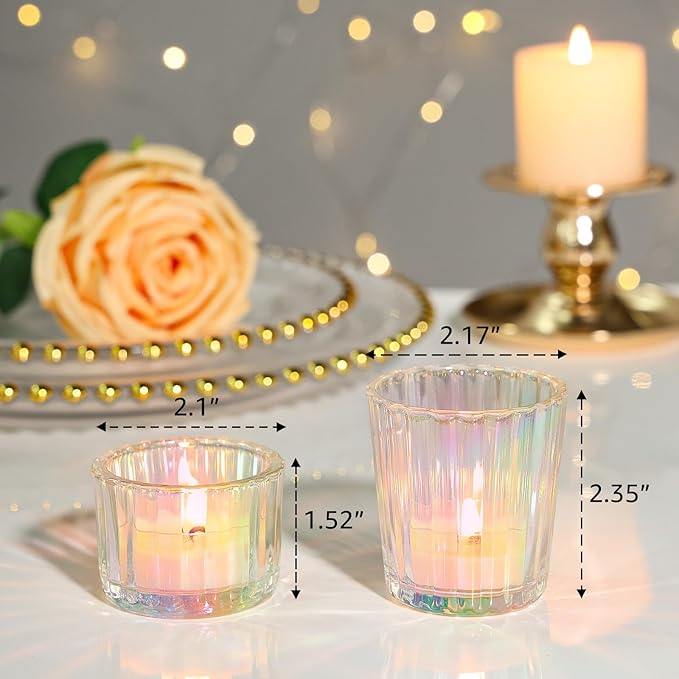 24 Pcs Ribbed Iridescent Votive Candle Holders - Image 2