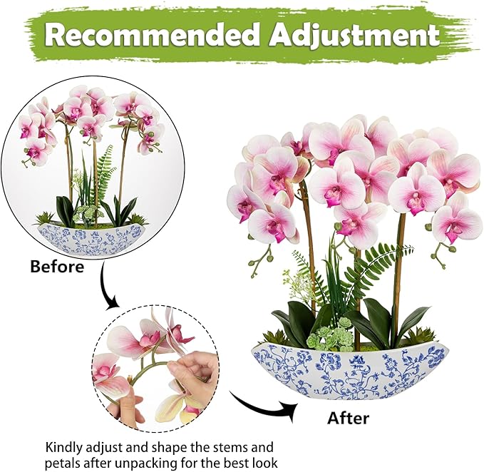 Briful Orchid Artificial Flowers 18in Pink Fake Orchid Silk Flowers - Image 4