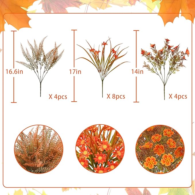 16 Pcs Fake Fall Flowers Outdoor Fall Artificial Flower Arrangements Faux Fall - Image 3